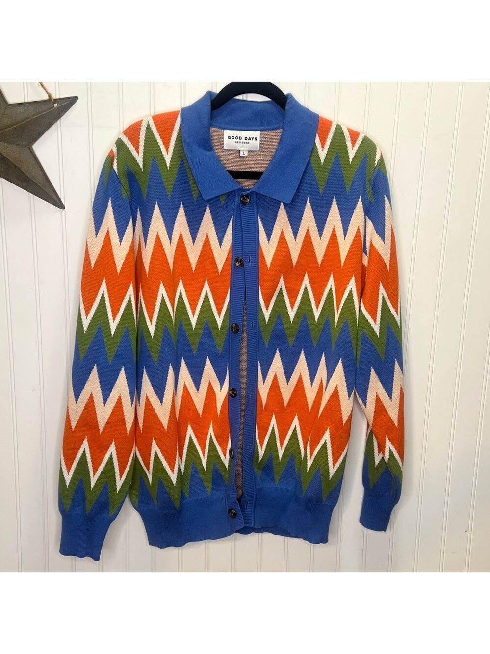 Good Days Zig Zag Knit Jacquard Cardigan Size Large
